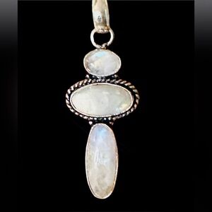 Natural Triple Rainbow Moonstone 925 Sterling Silver Pendant Dainty